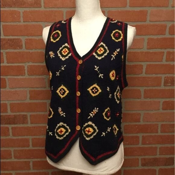 Vintage Northern Reflections 90s Womens Sweater Vest Size S Floral Geo Knit - Picture 1 of 6